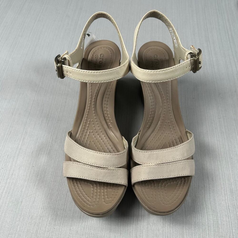 Crocs Leigh II Ankle Strap Wedge Womens Size 9 Beige Sandals